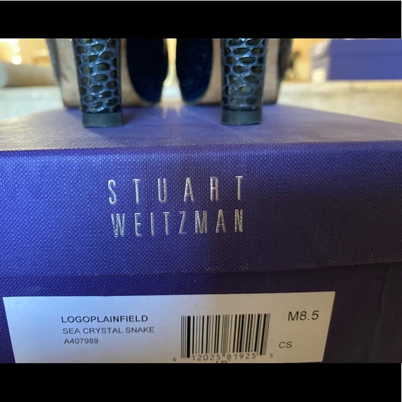 Stuart Weizmann Logoplainfield Sea Crystal Snake Navy Heels - Picture 3 of 8